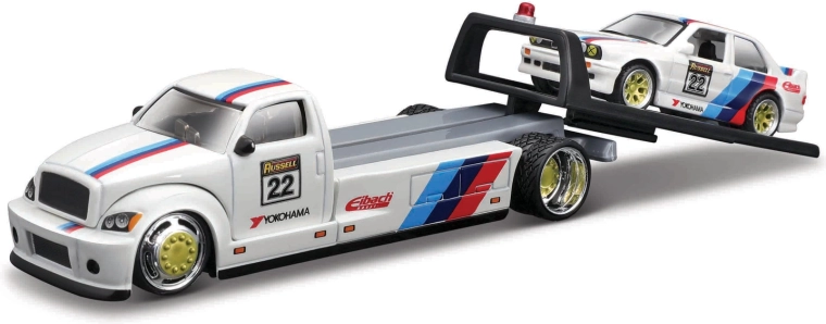 Maisto Elite Transport camión plataforma con BMW M3 1988 1:64