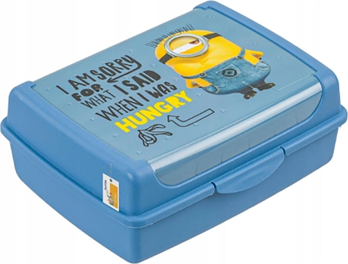 Caja de almuerzo Minions con clip, 17 × 13 × 7 cm, azul