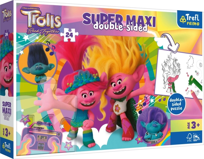 Puzle de doble cara TREFL Trolls 3 Día feliz de los trolls SUPER MAXI 24 piezas
