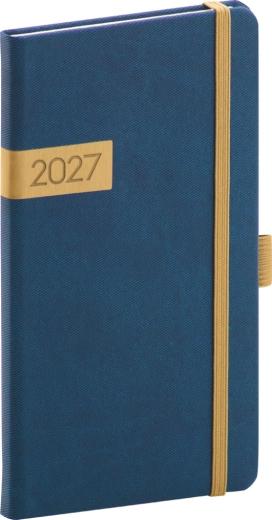Agenda de bolsillo Notique Twill 2027 azul-dorada 9 x 15,5 cm