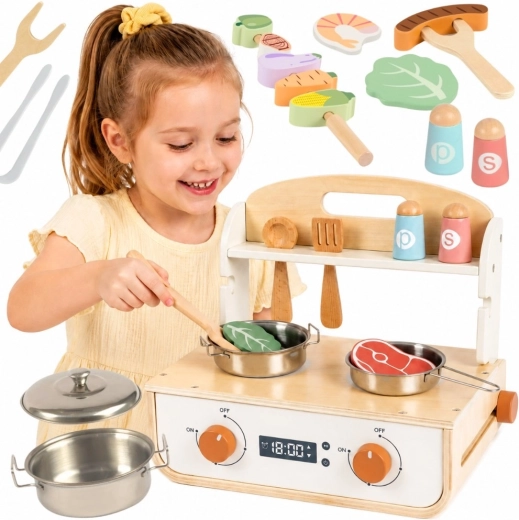 Cocina de madera con parrilla y accesorios Tooky Toy