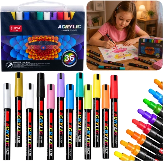 Set de rotuladores acrílicos impermeables en maletín, 36 uds