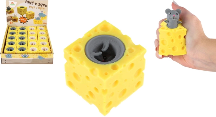 Juguete antiestrés estrujable Ratón en queso, 2 colores