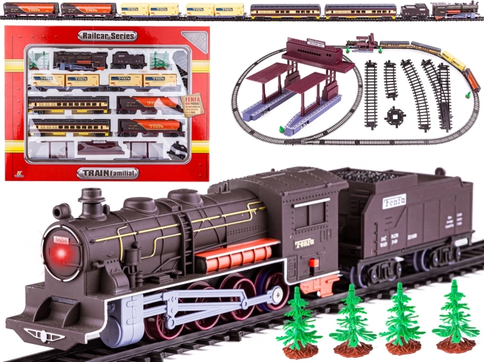 Pista de tren eléctrica Fenfa con 7 vagones y estación, 1:87
