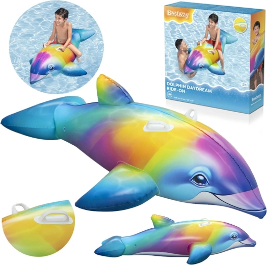 Bestway delfín inflable para montar en el agua, multicolor, 168 × 66 cm