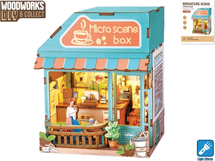 Maqueta de madera de cafetería con luz Woodworks