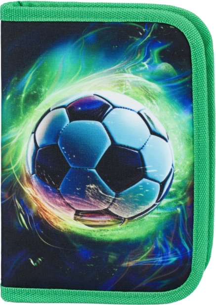 Estuche escolar de un compartimento balón de fútbol verde