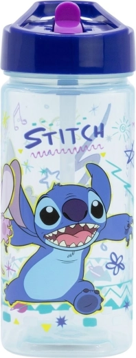 Botella de plástico infantil para beber STITCH de 510 ml con pajita