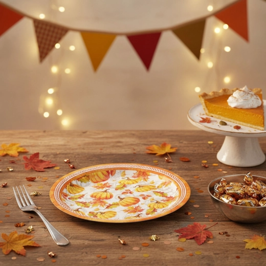 Juego de platos de papel con calabazas, 2 tamaños, 12 unidades