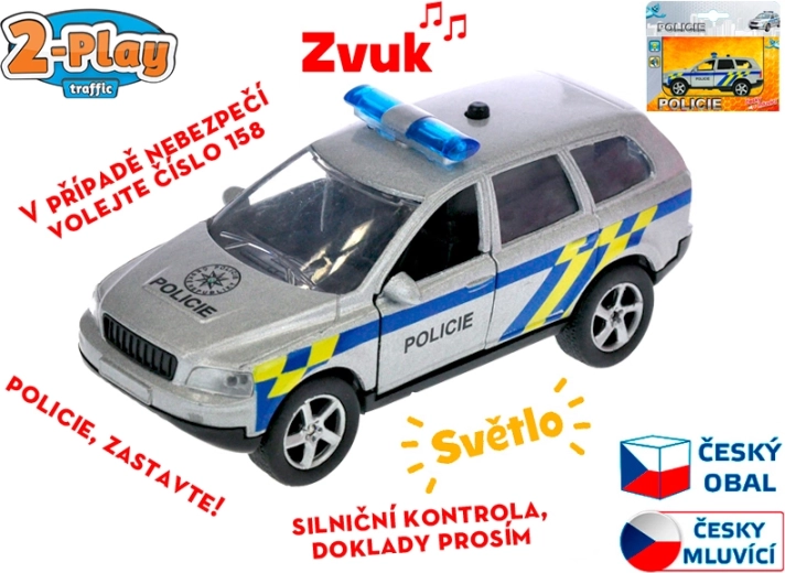 Coche de policía de 11 cm con retroceso (pull back) y luz, que habla checo