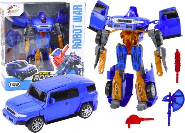Robot transformable 2 en 1 con coche, azul