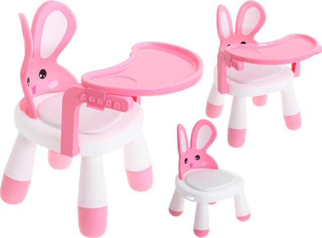 Silla infantil con forma de conejo con bandeja extraíble – rosa