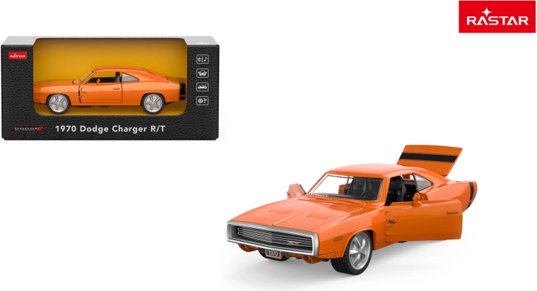 Cochecito metálico Rastar 1970 Dodge Charger R/T 1:36 naranja - 1 pieza