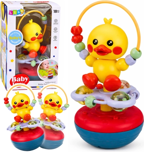 Patito interactivo que se balancea con sonajero y cuentas