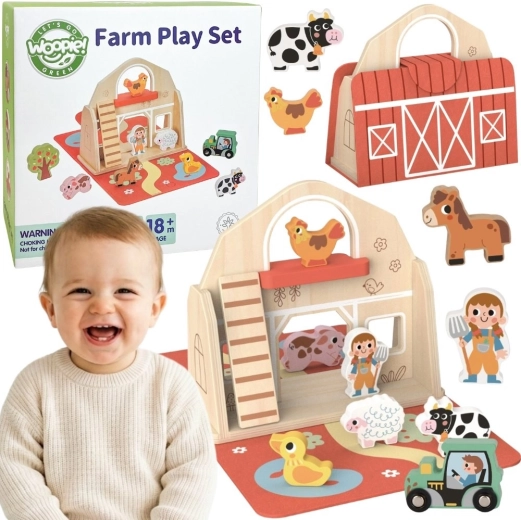 Woopie Green granja plegable de madera en maletín con animales – 11 piezas