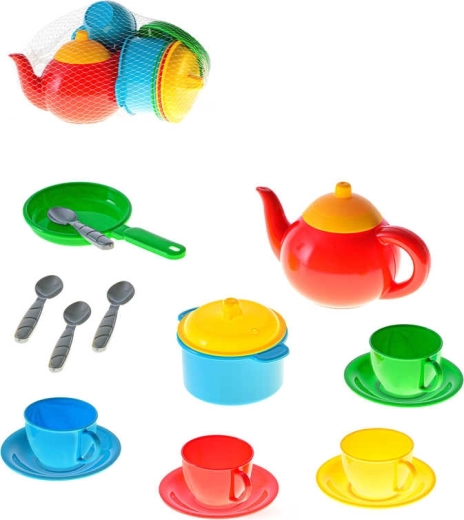Juego infantil de vajilla de plástico para té y cocina en red (16 uds)