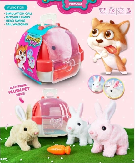 Conejito de peluche interactivo con casita