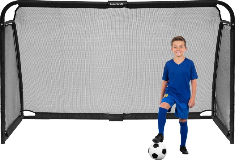Portería de fútbol Bauerkraft 300 × 200 × 90 cm, de acero, negra