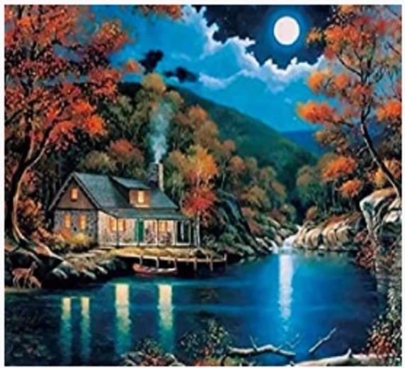 Norimpex Pintura por números Casa junto al lago de noche 40 × 50 cm