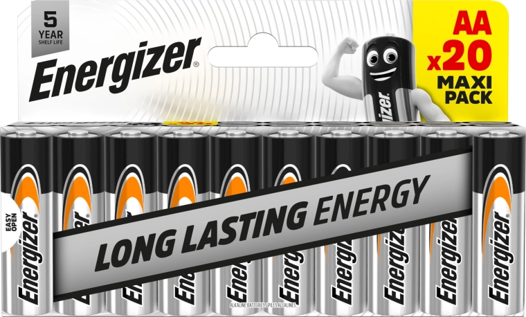 Pilas alcalinas Energizer Everyday AA 1,5 V – pack de 20 unidades