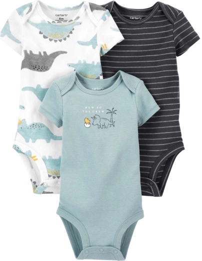 Body Carter’s de manga corta Blue Dino para niño, 3 uds., recién nacido