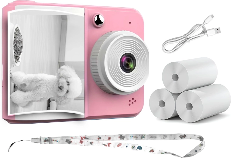 Cámara instantánea RENEW FORCE rosa con impresión térmica y 3 rollos de papel