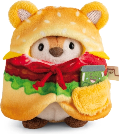 Nici MyMochi peluche tigre Tiggy 8 cm con disfraz de hamburguesa y mini pepinillo, set de regalo