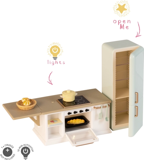 Isla de cocina con frigorífico para casa de muñecas Lundby