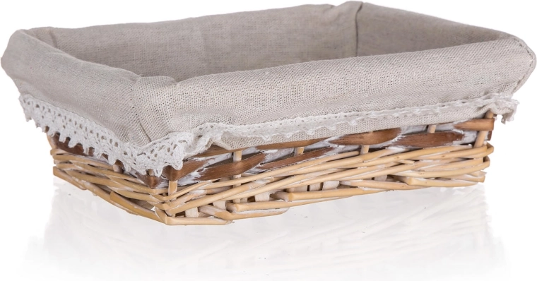 Cesta rectangular de mimbre Duo 21 × 16 cm con borde de encaje