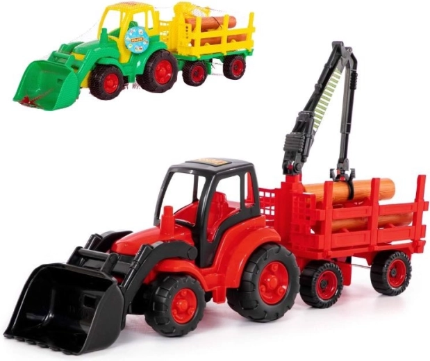 Tractor con pala frontal y remolque forestal