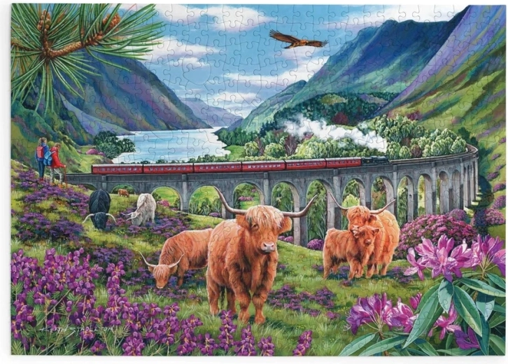 Puzzle Vacas escocesas junto al viaducto, 500 piezas grandes