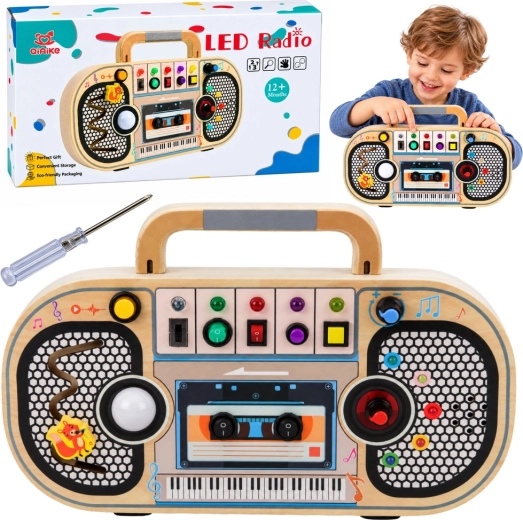 Radio sensorial interactiva de madera con luces LED y sonidos