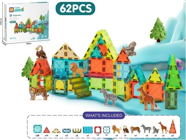 Juego de construcción magnético Madej con animales, 62 piezas