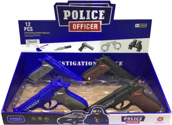 Revólver de policía de plástico con sonido 20 cm a pilas - 1 unidad