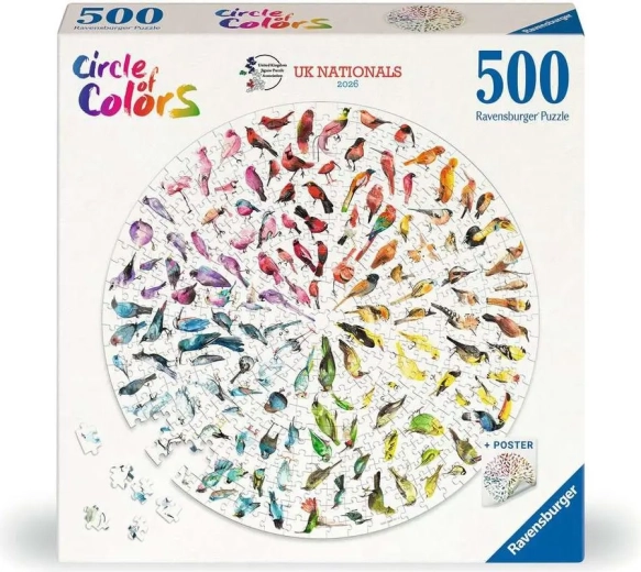 Puzzle redondo Ravensburger Circle of Colors: Aves 500 piezas