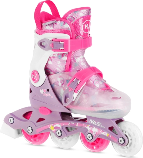 Patines en línea ajustables para niños NILS Fun Flipzy rosas – S