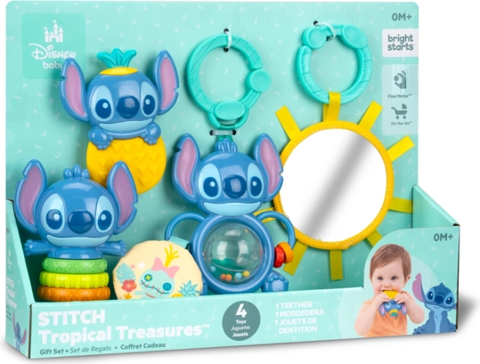 Bright Starts set multisensorial de regalo Disney Stitch Tropical Treasures - 4 unidades