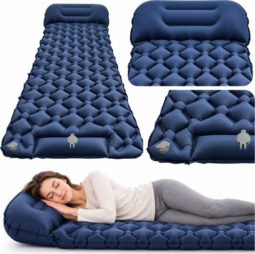 Colchón de camping hinchable para una persona con almohada de 190 × 60 cm