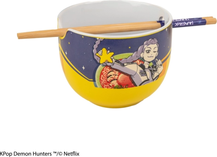 Bol de ramen K-pop demon hunters con palillos (sabor Rumi superstar)