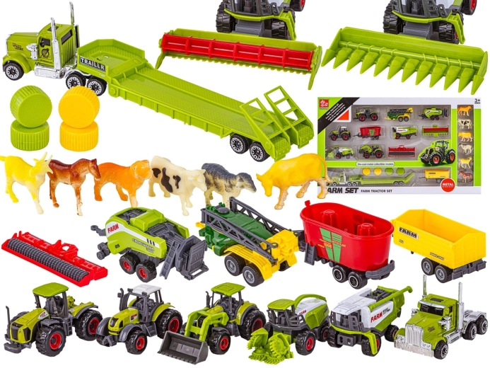 Set de maquinaria agrícola para la granja con tractores, cosechadora y animalitos