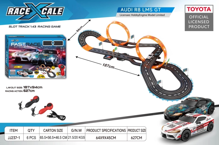 Pista de carreras Toyota con control remoto a escala 1:43, 187 × 94 cm