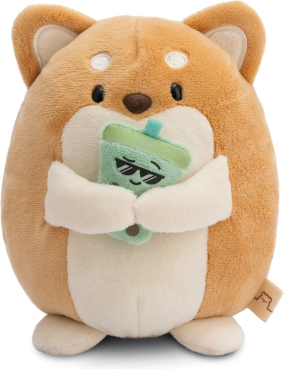 Peluche Shiba Inu Hiro MyMochi 16 cm con bubble tea en embalaje de regalo