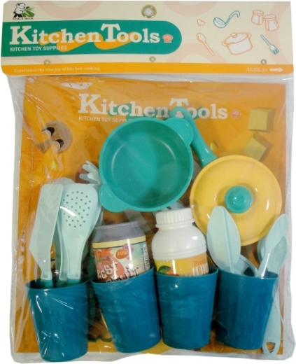 Set de cocina infantil con vajilla y accesorios
