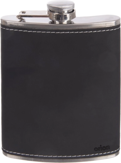 Petaca de acero inoxidable de bolsillo en funda de polipiel 0,236 l