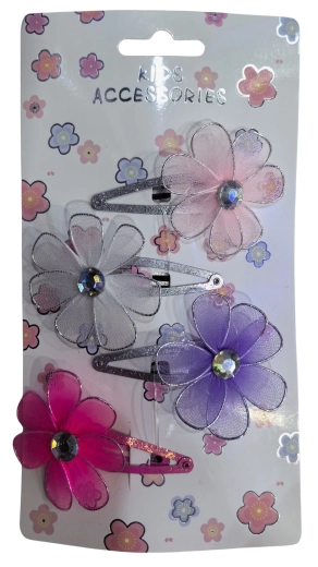 PINK set de horquillas para el pelo con flores de tul, mix de colores (4 uds.)