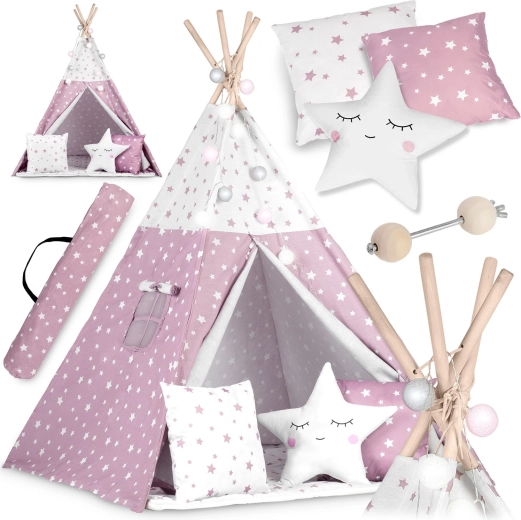 Tipi infantil con luces NUKIDO – rosa con estrellitas