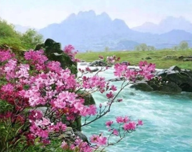 Norimpex pintura de diamantes – arbusto de rosas junto al arroyo 30 × 40 cm