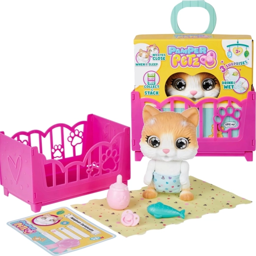 Gatita interactiva Pamper Petz con función de beber, pañal y accesorios