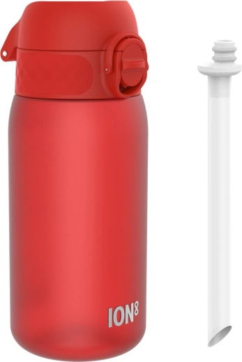 Botella infantil de agua ION8 con pajita 350 ml, roja