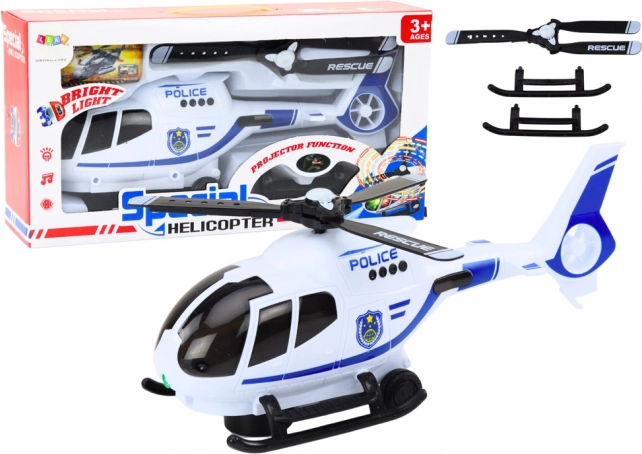 Helicóptero policial de rescate con luces y sonidos
